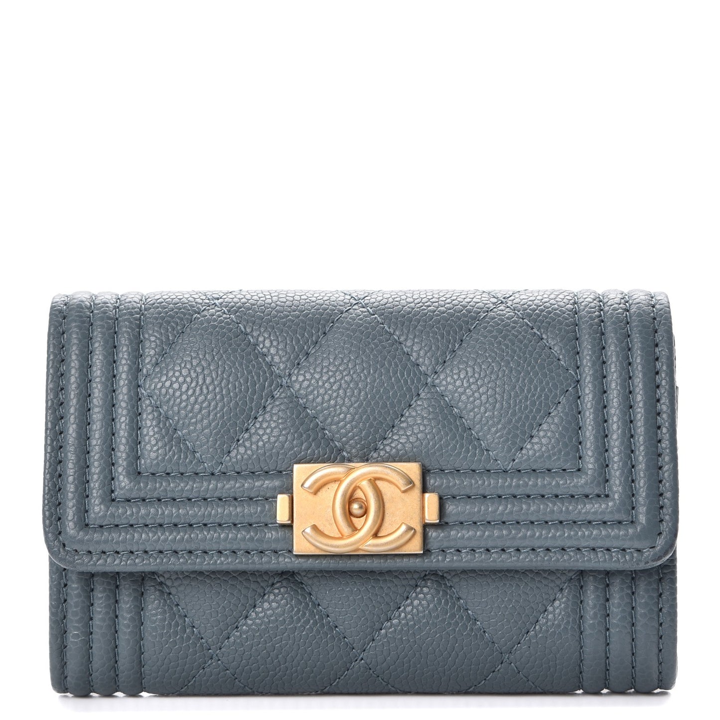 Caviar Quilted Boy Card Holder Wallet Blue