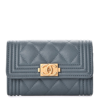 Chanel Caviar Quilted Boy Card Holder Wallet Blue 1 of 9