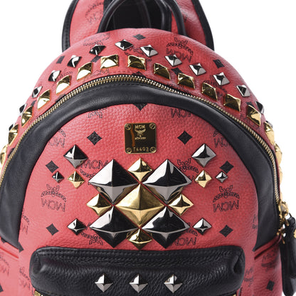 MCM Visetos Studded Colorblock Small Stark Brock Backpack Coral Black 10 of 10