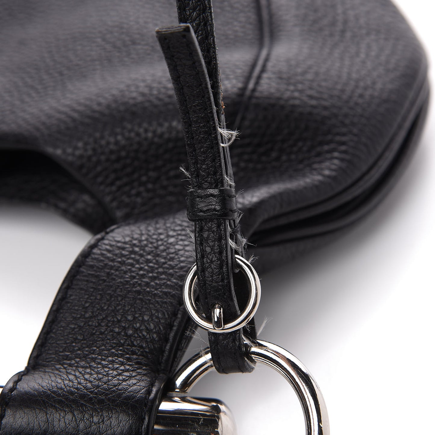 Vitello Daino Metal Bar Top Handle Shoulder Bag Black