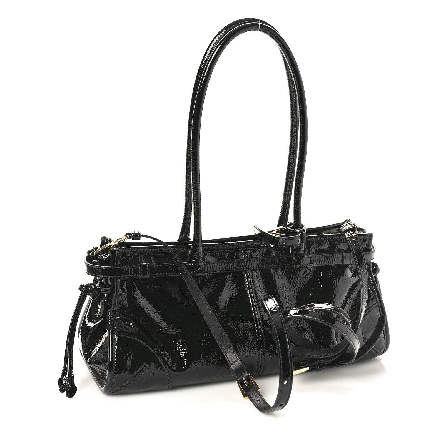 Prada Glossy Calfskin Medium Shoulder Bag Black 2 of 7