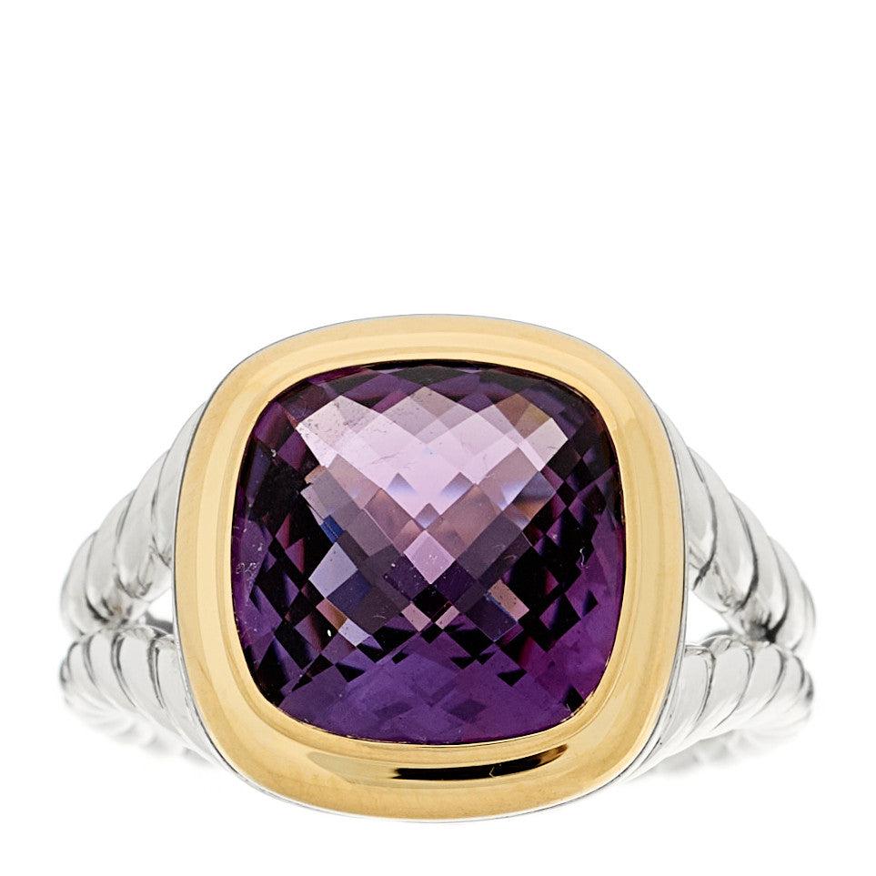Sterling Silver 18K Yellow Gold Amethyst 11mm Albion Ring 57 8