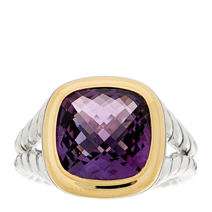 David Yurman Sterling Silver 18K Yellow Gold Amethyst 11mm Albion Ring 57 8 1 of 4