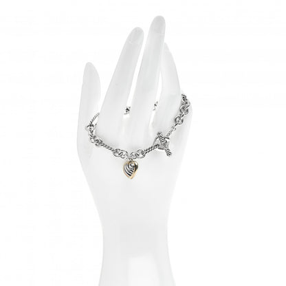 David Yurman Sterling Silver 18K Yellow Gold Cable Heart Charm Bracelet 2 of 4
