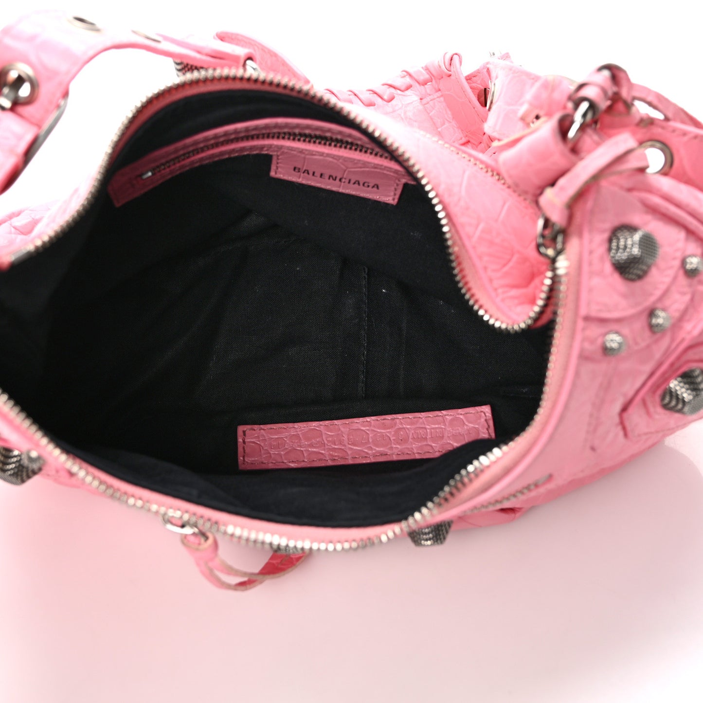 Extra Supple Calfskin Crocodile Embossed Small Le Cagole Shoulder Bag Sweet Pink