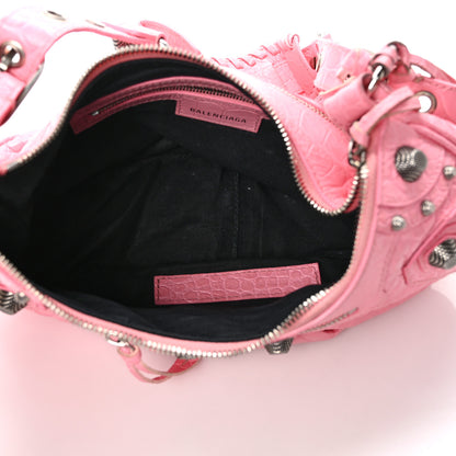 Balenciaga Extra Supple Calfskin Crocodile Embossed Small Le Cagole Shoulder Bag Sweet Pink 5 of 9