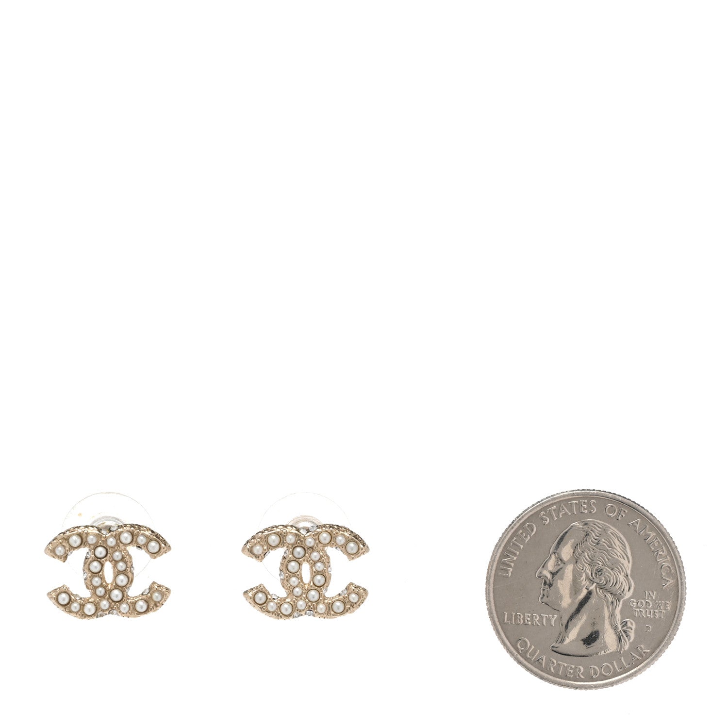 Chanel Metal Graduated Pearl Crystal CC Earrings Light Gold 2 of 5