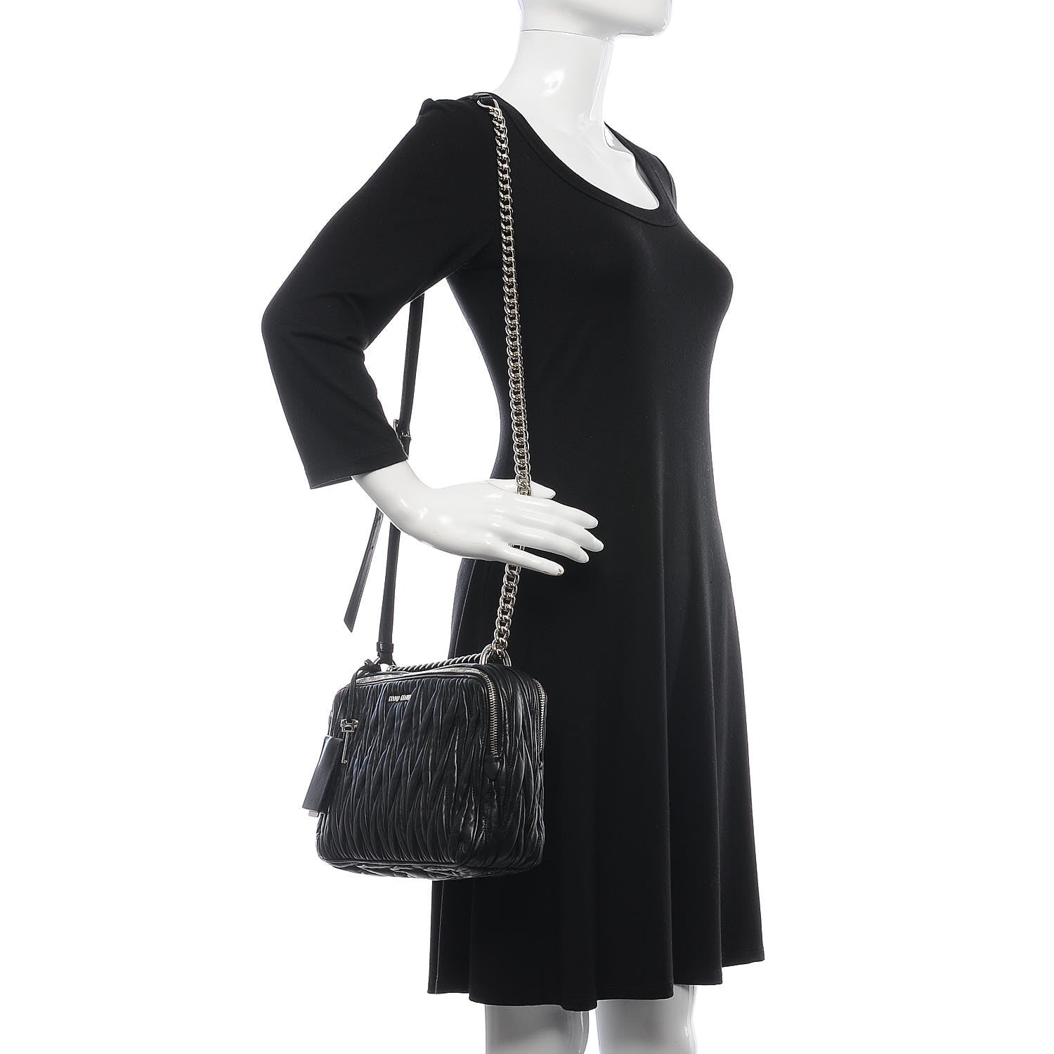 Miu Miu Nappa Matelasse Double Zip Shoulder Bag Black 3 of 15