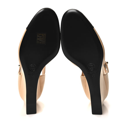 Chanel Lambskin Patent Cap Toe Mary Jane Wedge Pumps 41 Beige Black 5 of 9