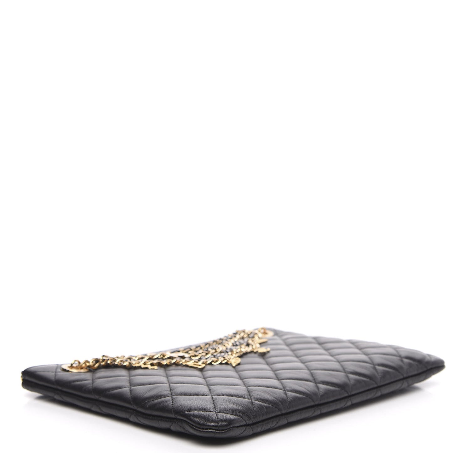 Lambskin Quilted Egyptian Amulet Zipped Pouch Black