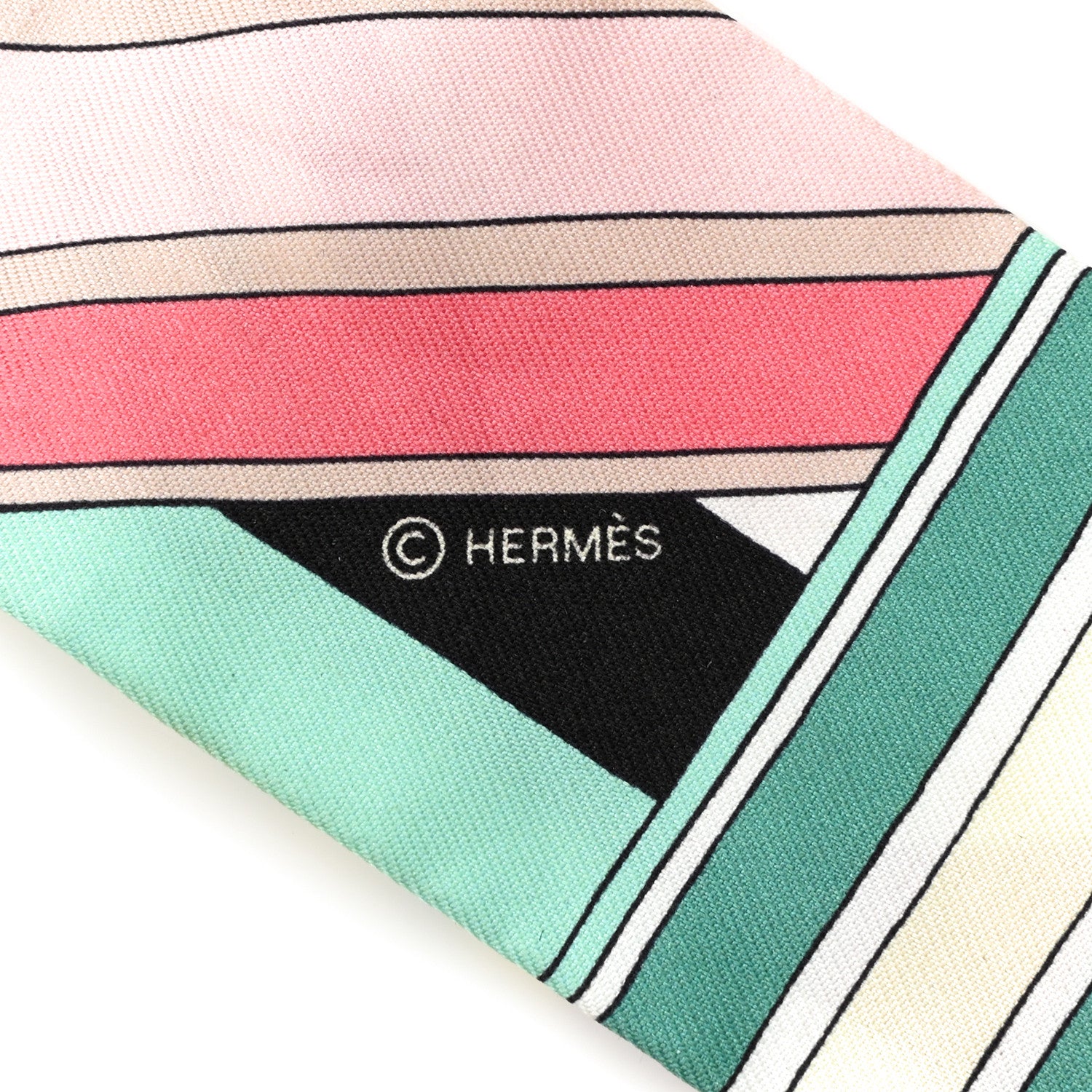 Hermes Silk Sangles En Zigzag Twilly Fuchsia Vert Jaune 3 of 4