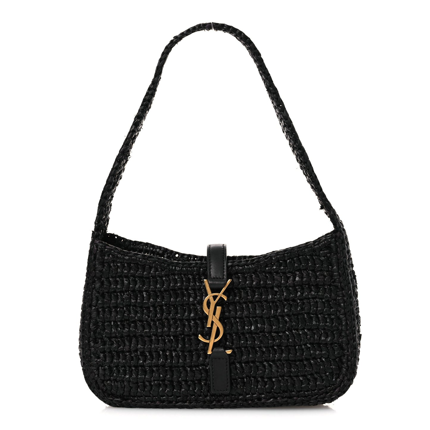 Raffia Calfskin Le 5 A 7 Mini Hobo Black