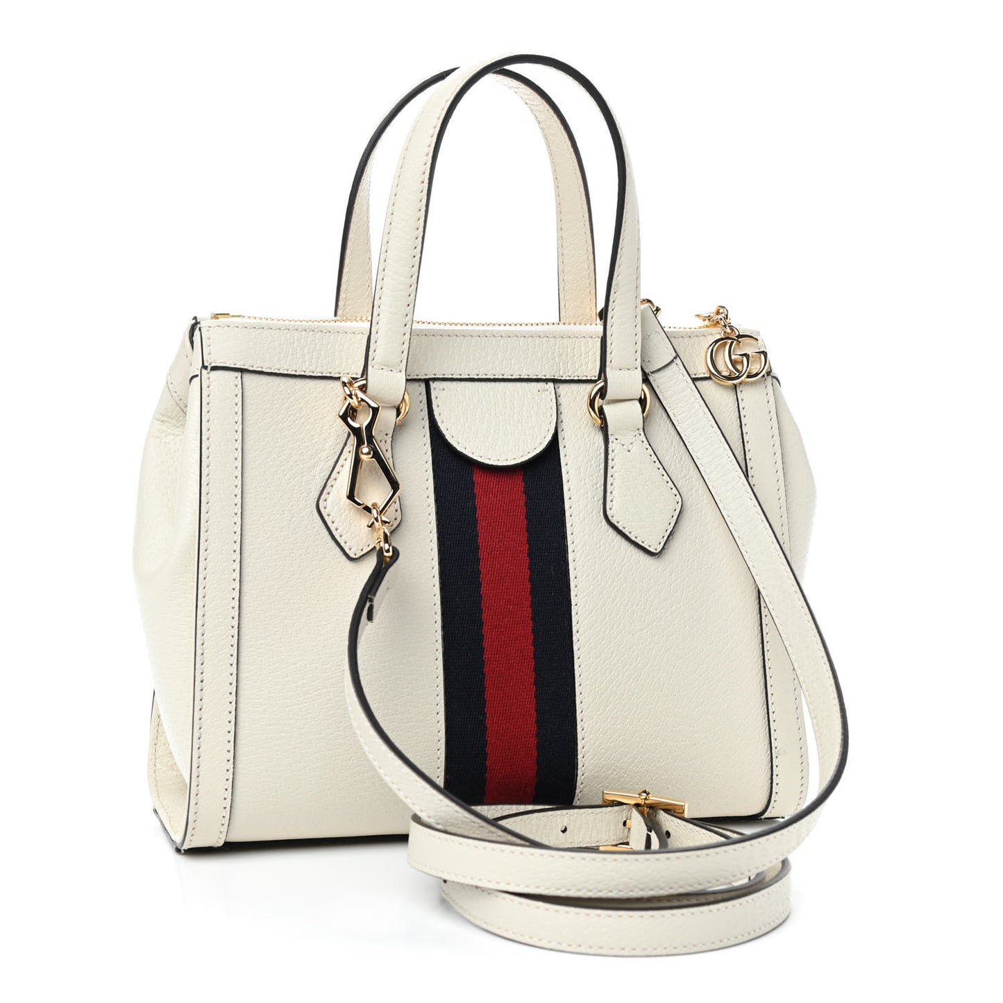 Textured Calfskin Web Small Ophidia Tote Bag Mystic White