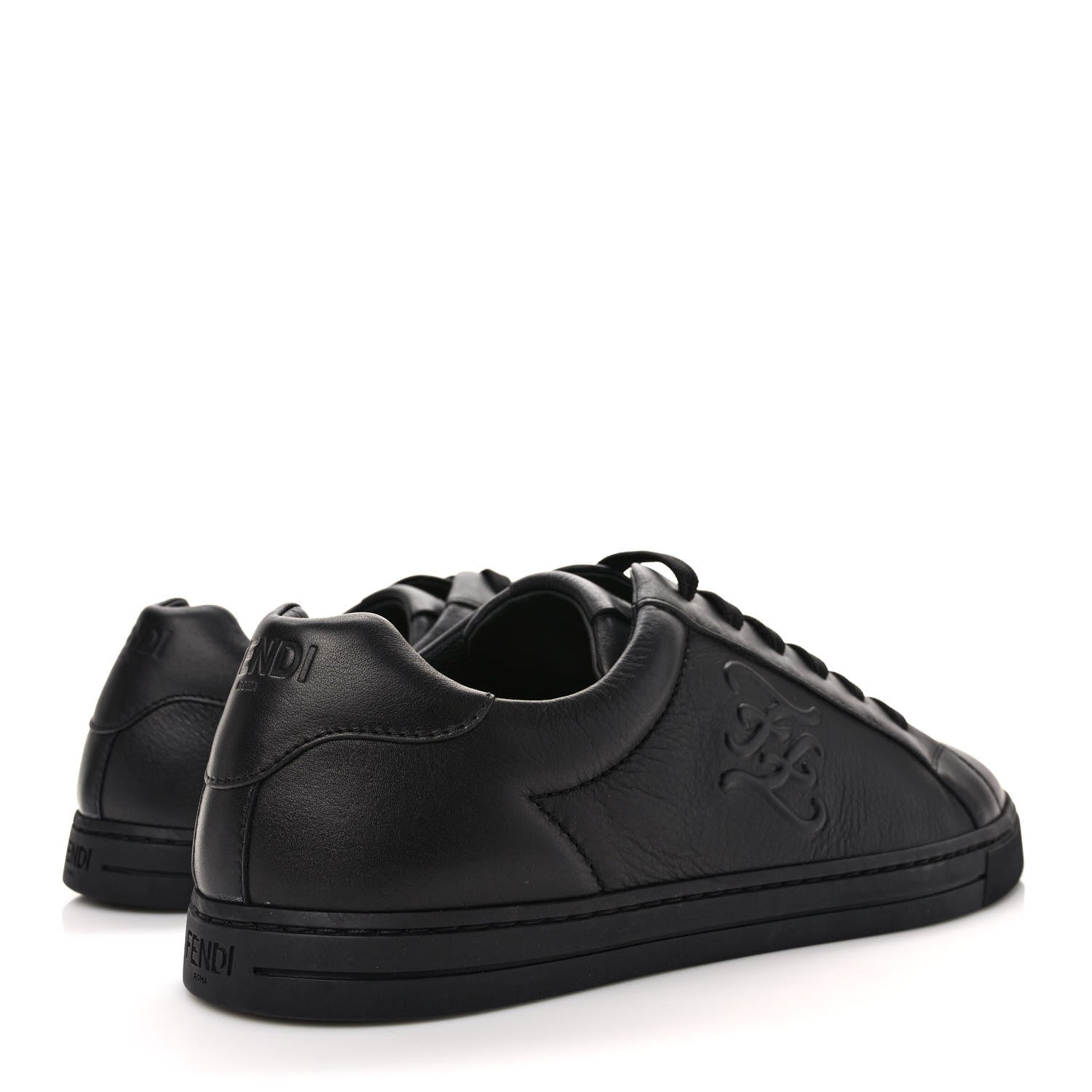 Fendi Vitello Karligraphy Embossed Low Top Sneakers 8 Black 4 of 8