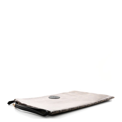 Fendi Glazed Fabric Vitello Century FF 1974 Stamp Patch Large Flat Pouch Mogano Panna Black 4 of 7