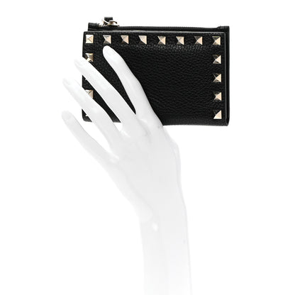 Valentino Garavani Pebbled Calfskin Rockstud Coin Case Card Holder Black 2 of 6