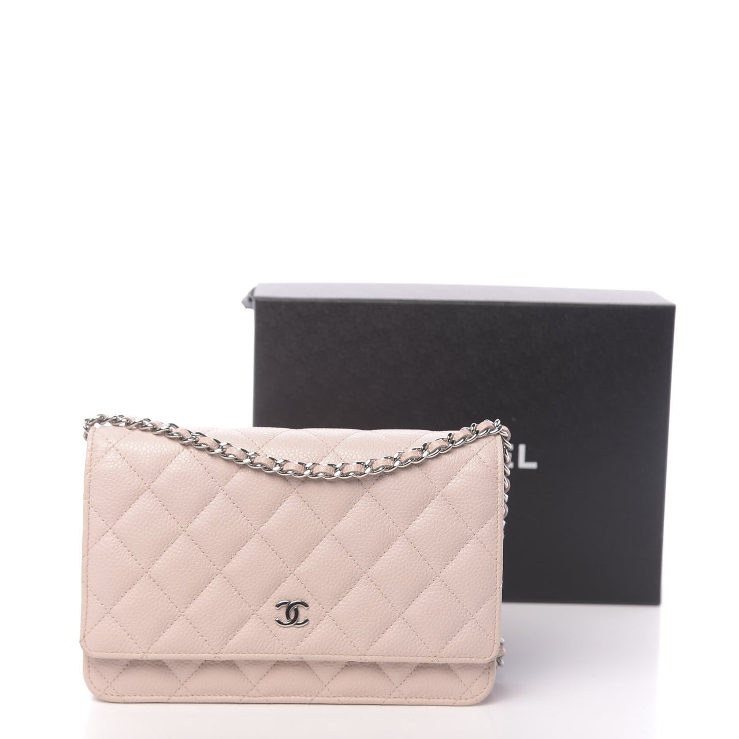Caviar Quilted Wallet On Chain WOC Light Pink