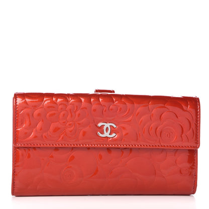 Chanel Patent Camellia Embossed Flap Wallet Dark Red 1 of 10