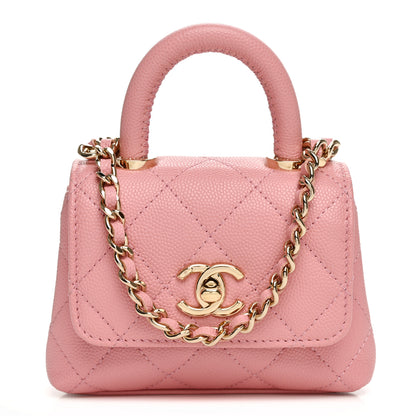 Chanel Caviar Quilted Nano Coco Handle Clutch With Chain Pink 1 of 10