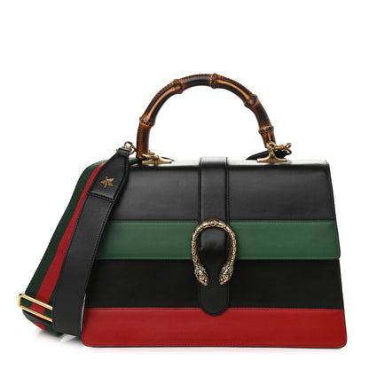 Gucci Calfskin Bamboo Web Large Dionysus Top Handle Bag Black Bright Evergreen Hibiscus Red 1 of 9