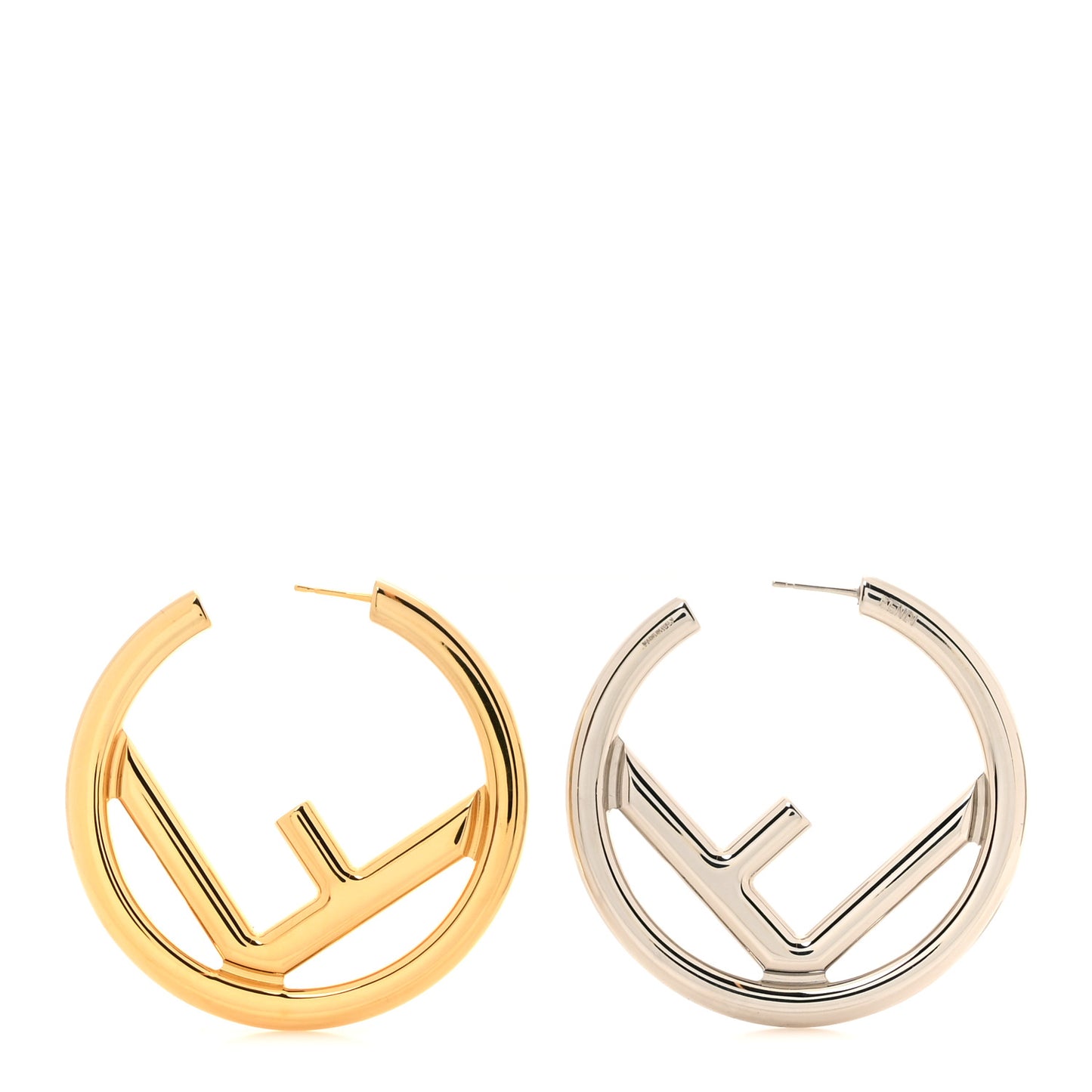 Metal FF Hoop Earrings Gold Silver
