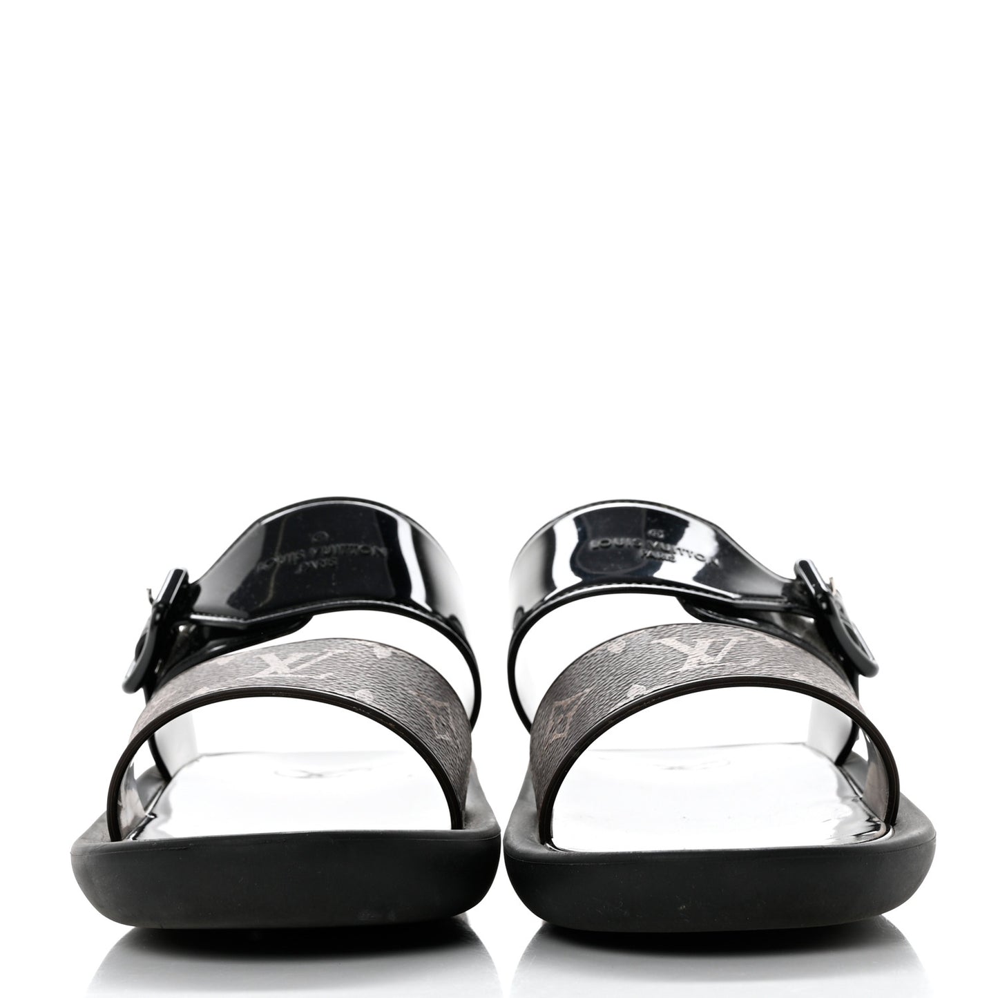 Monogram Sunbath Flat Mule Sandals 39 Black