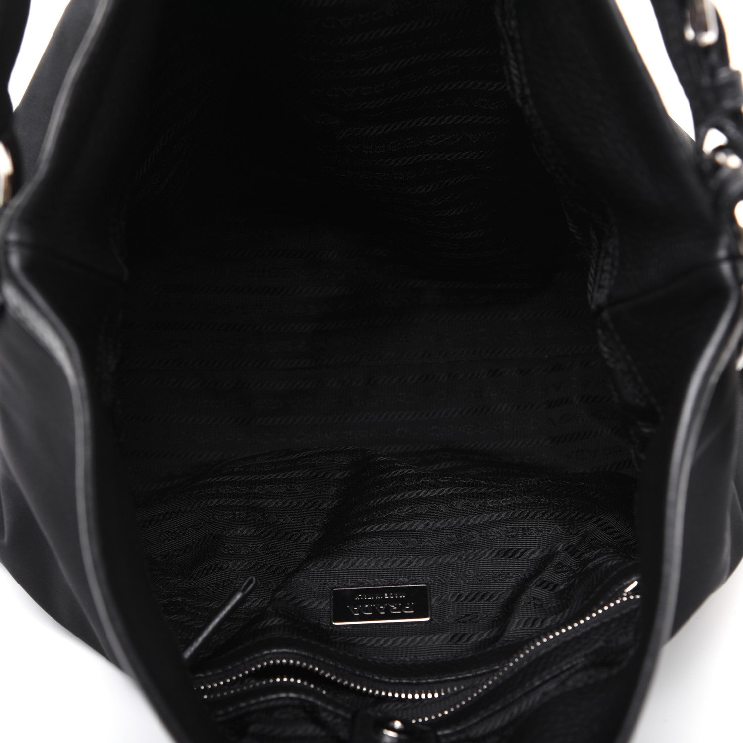 Prada Tessuto Nylon Calfskin Hobo Black 5 of 25