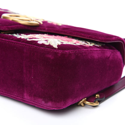 Gucci Velvet Matelasse Embroidered Small GG Marmont Shoulder Bag Fuchsia Violet Cyclamen 9 of 10