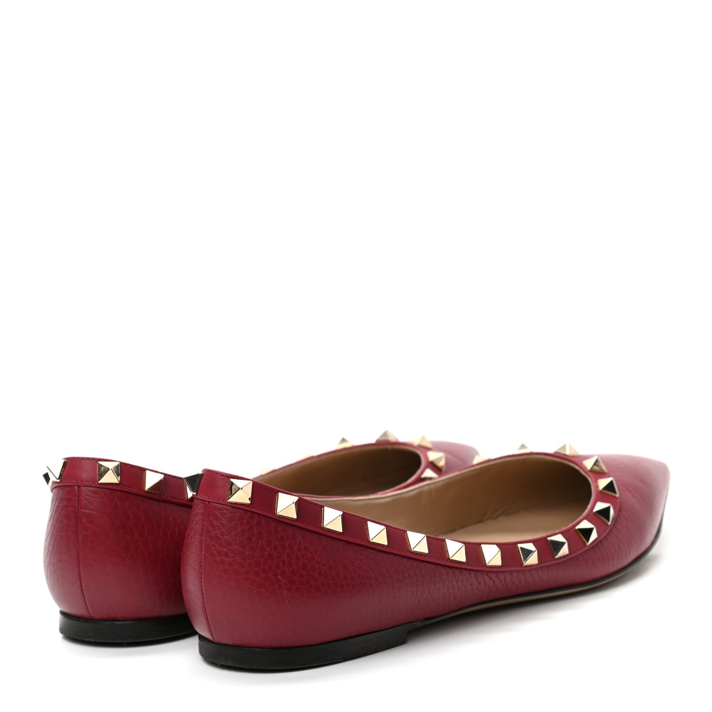 Pebbled Calfskin Rockstud Ballerina Flats 38 Scarlet