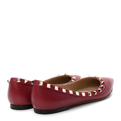 Valentino Garavani Pebbled Calfskin Rockstud Ballerina Flats 38 Scarlet 4 of 10