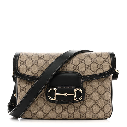 Gucci GG Supreme Monogram Horsebit 1955 Soft Small Shoulder Bag Beige Black 1 of 11