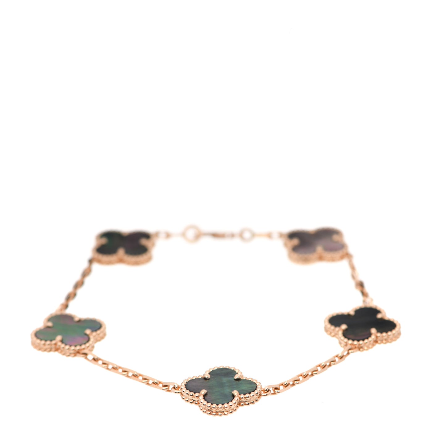 18K Rose Gold Gray Mother of Pearl 5 Motifs Vintage Alhambra Bracelet