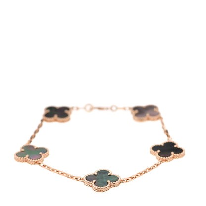 Van Cleef & Arpels 18K Rose Gold Gray Mother of Pearl 5 Motifs Vintage Alhambra Bracelet 1 of 7