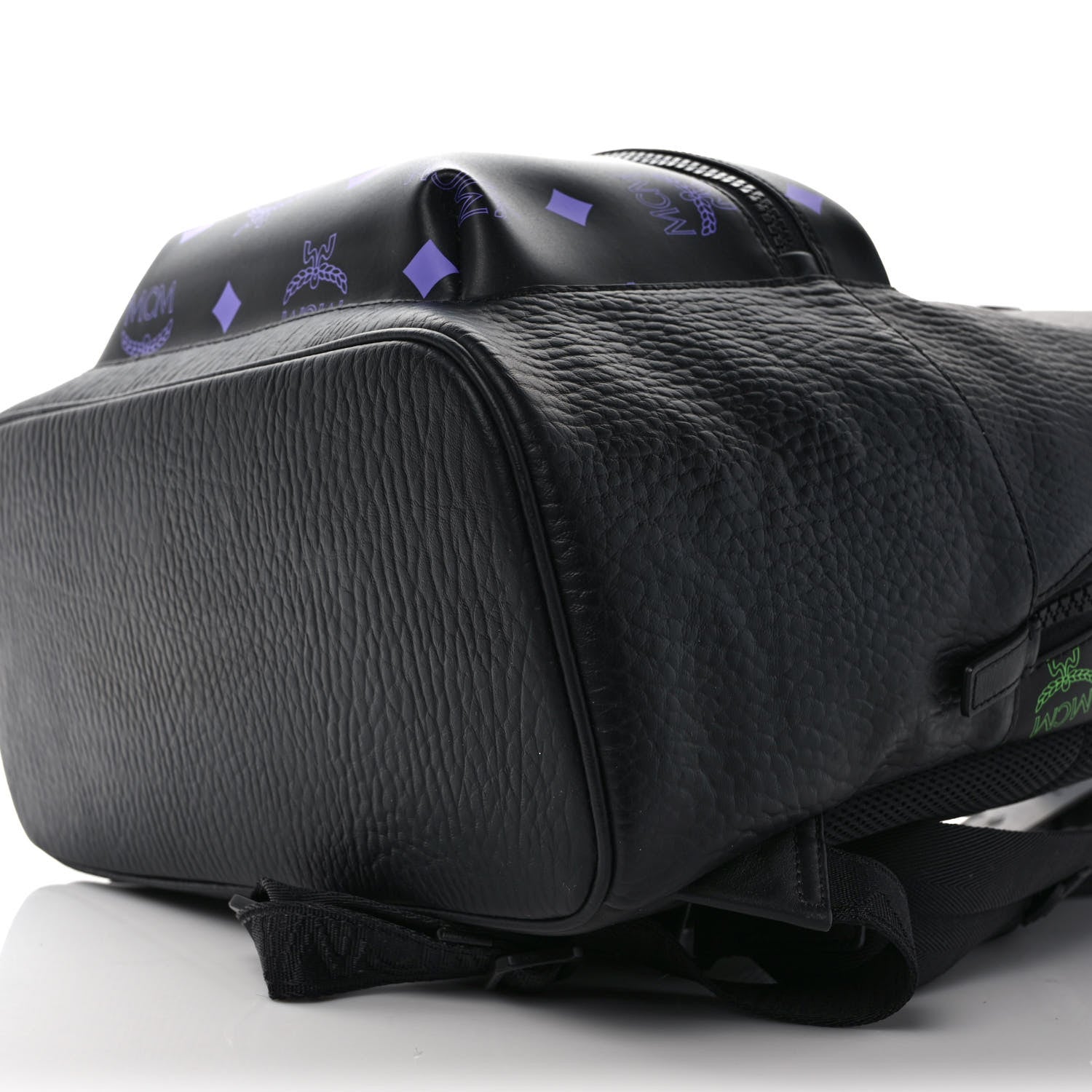 MCM Grained Calfskin Visetos Color Splash Medium Backpack Black Dahlia Purple Summer Green 8 of 8