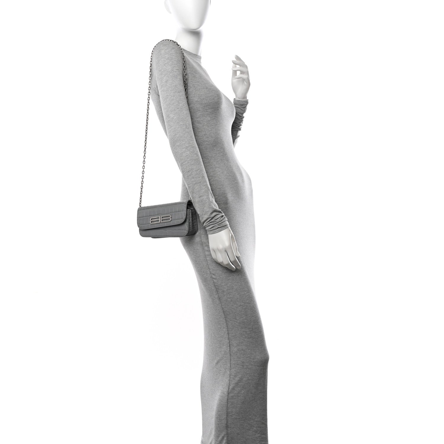 Balenciaga Extra Supple Calfskin Crocodile Embossed Gossip Chain Bag XS Grey 3 of 11