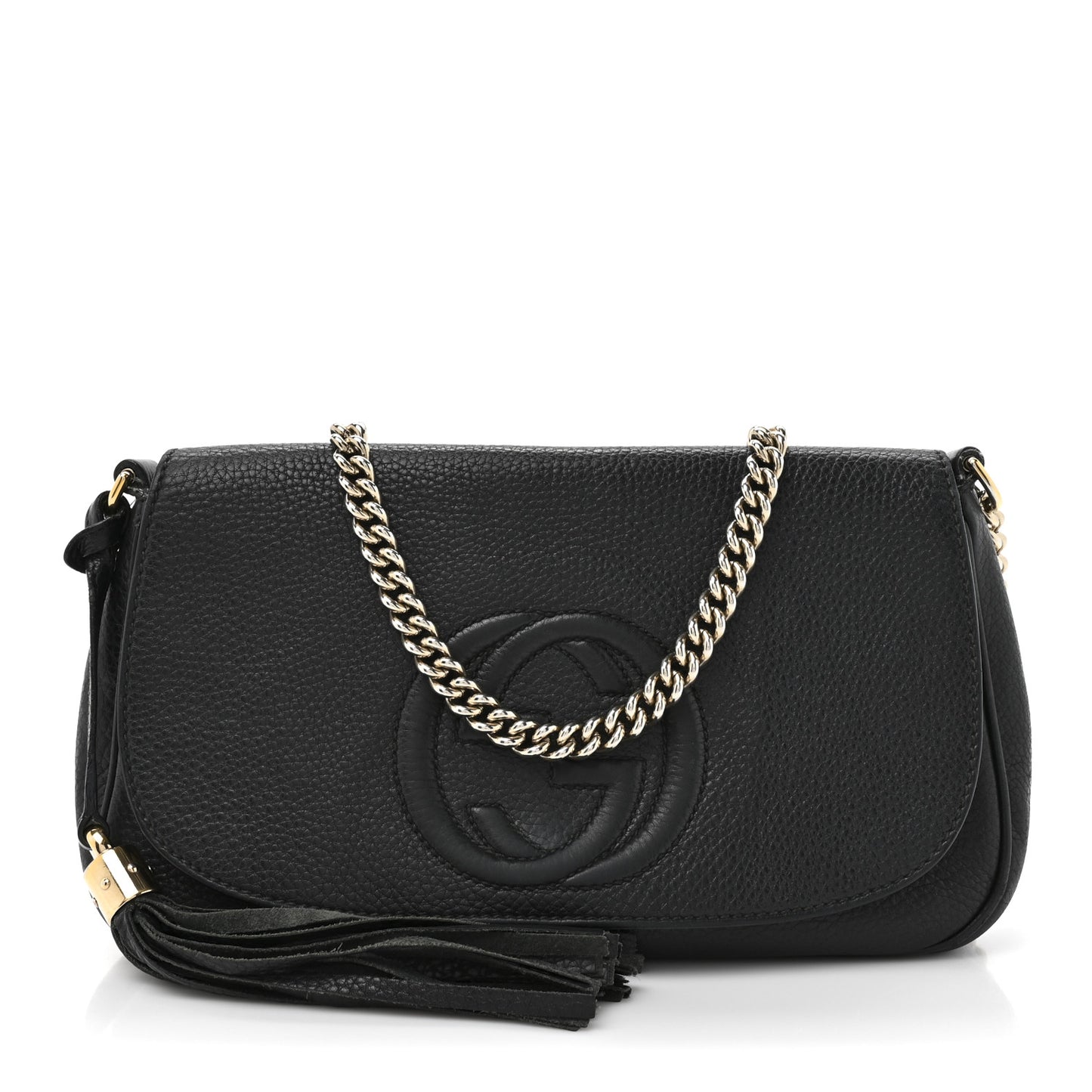 Pebbled Calfskin Medium Soho Flap Crossbody Black