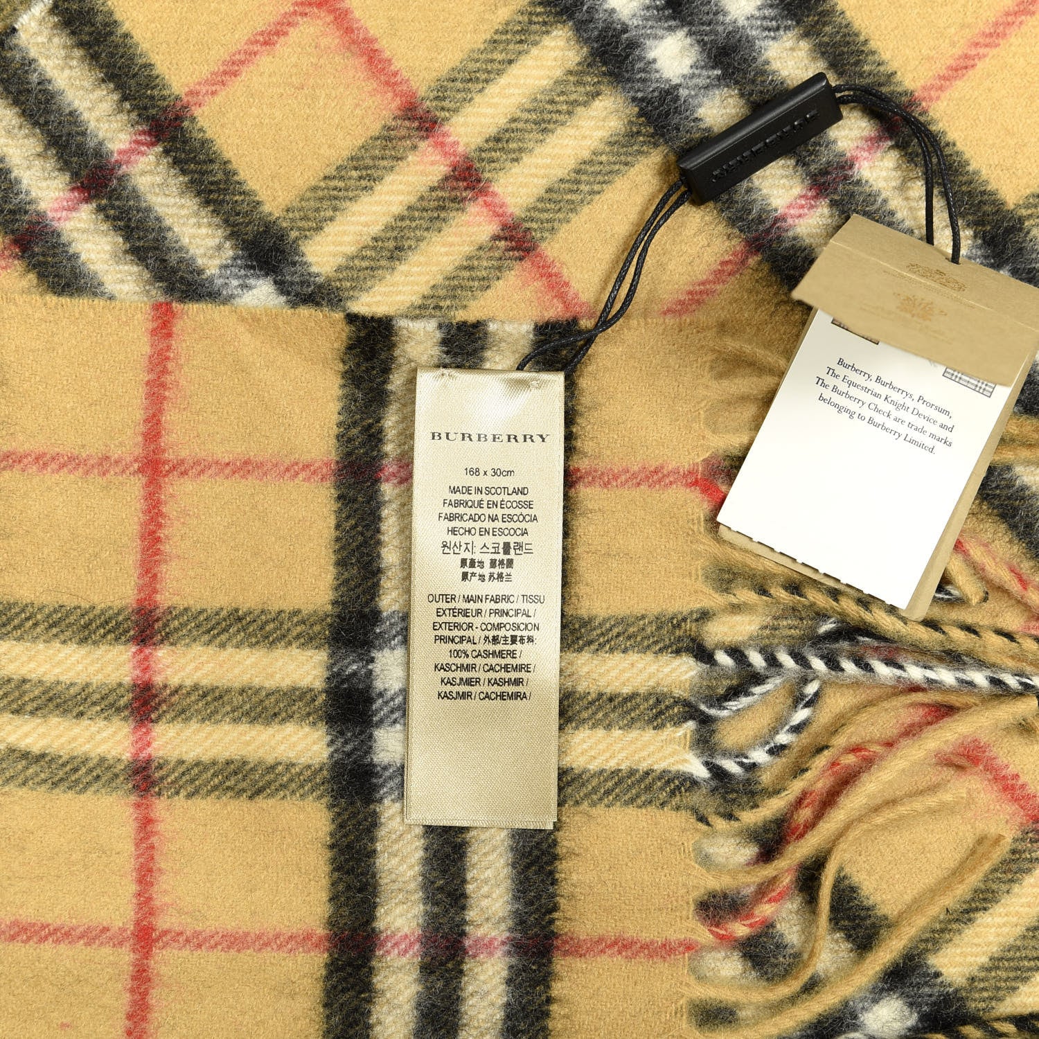 Burberry Cashmere Vintage Check Fringe Scarf Antique Yellow 4 of 4
