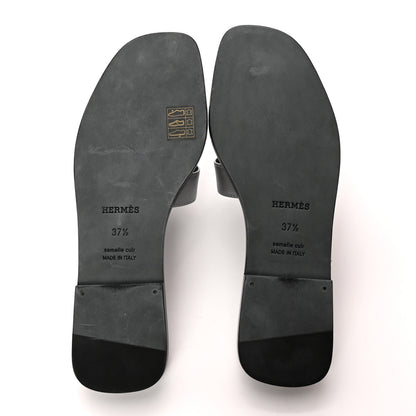 Hermes Metallic Epsom Oran Sandals 37.5 Gris Argente 5 of 11