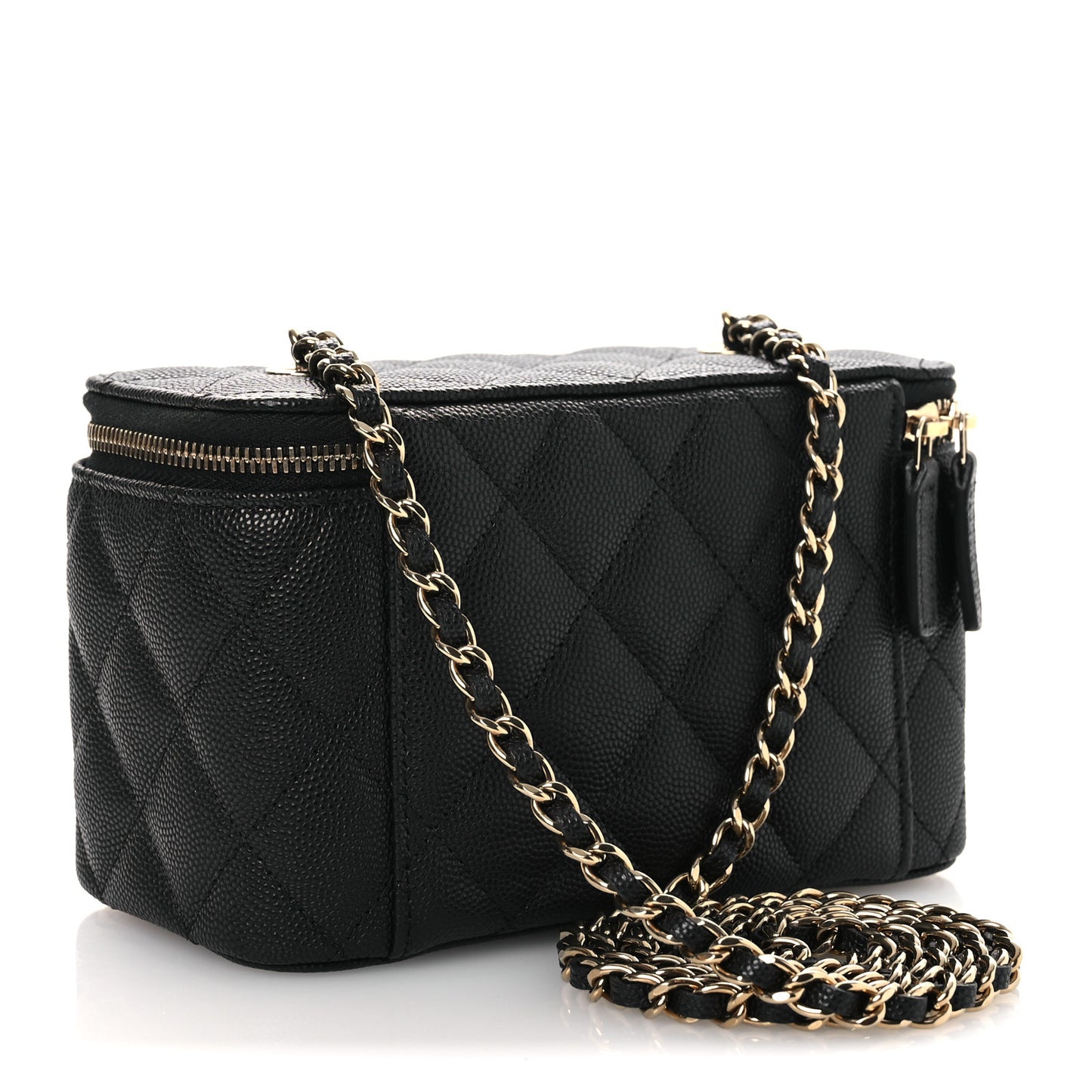 Caviar Quilted Small Vanity Case With Chain Black