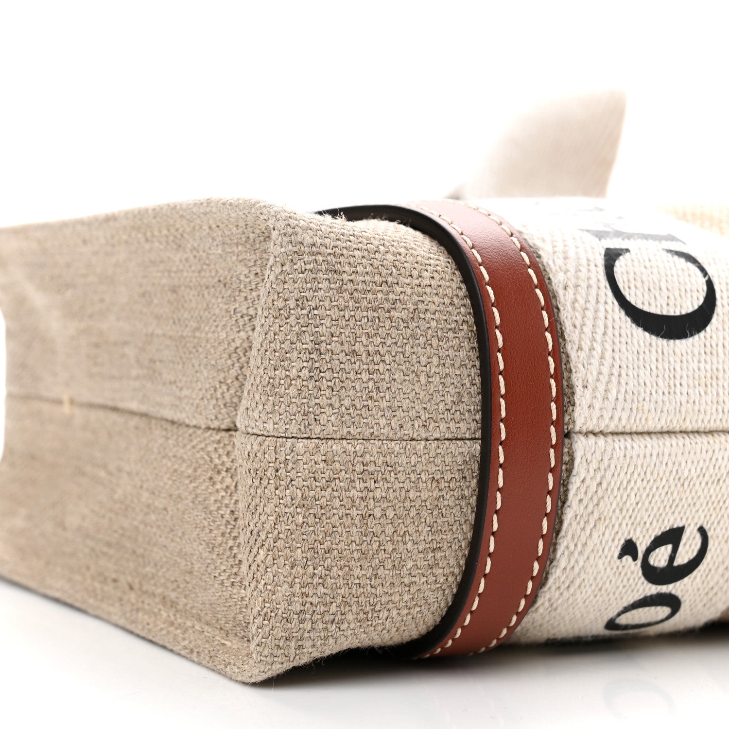 Chloe Cotton Calfskin Mini Woody Ribbon Tote White Brown 8 of 9