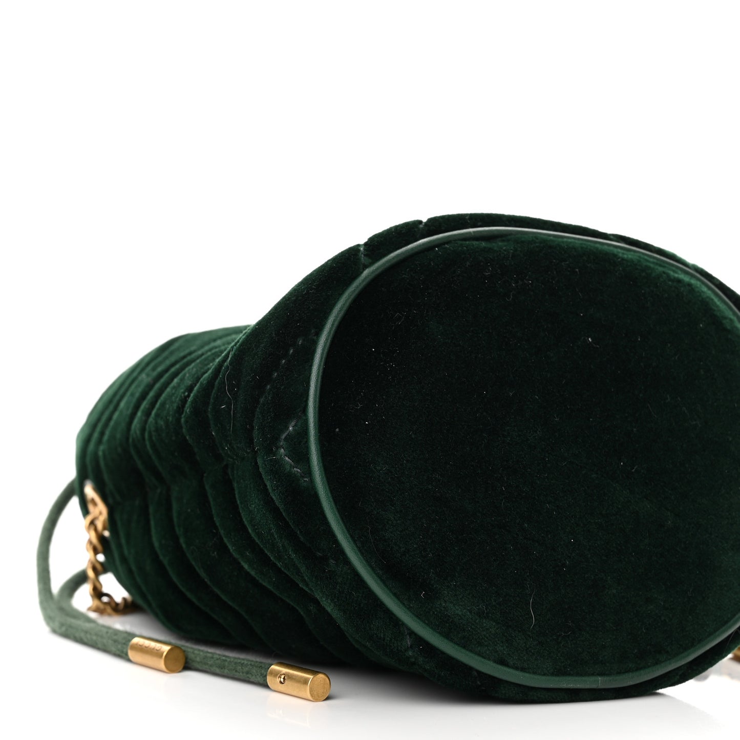 Velvet Matelasse Mini GG Marmont 2.0 Bucket Bag Dark Green