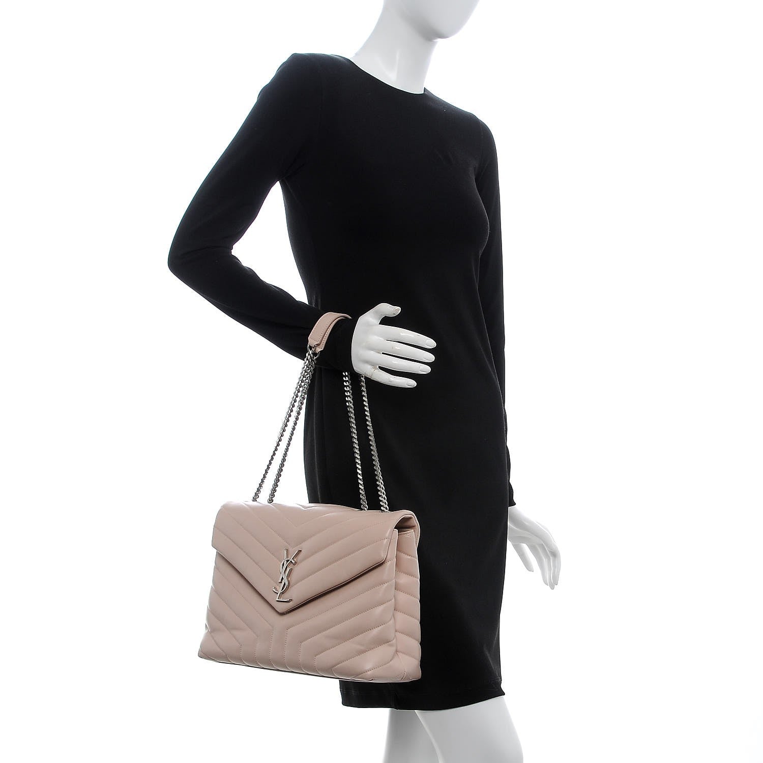 Saint Laurent Calfskin Y Quilted Monogram Medium Loulou Chain Satchel Rose Antic 3 of 9