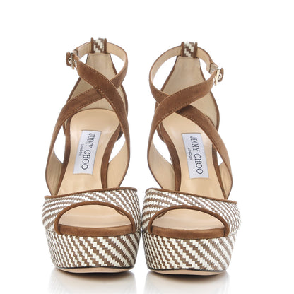 Jimmy Choo Woven Raffia April 120 Sandals 37 Cacao 2 of 10