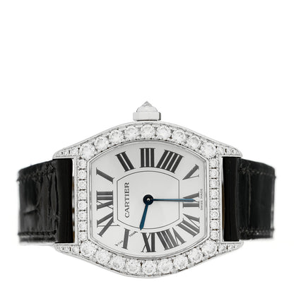 Cartier 18K White Gold Alligator Diamond Bezel 28mm Tortue Manual Winding Watch Black 2 of 4