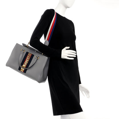 Gucci Calfskin Web Large Sylvie Top Handle Tote Deep Grey 2 of 10