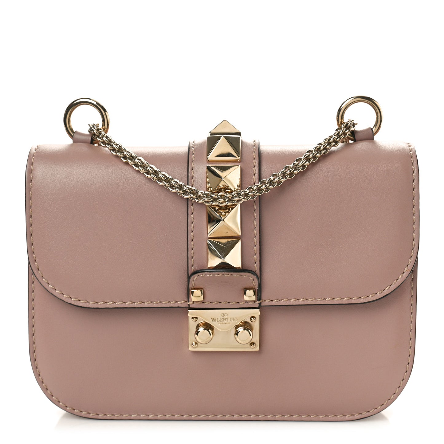 VALENTINO GARAVANI Vitello Small Glam Lock Rockstud Flap Poudre