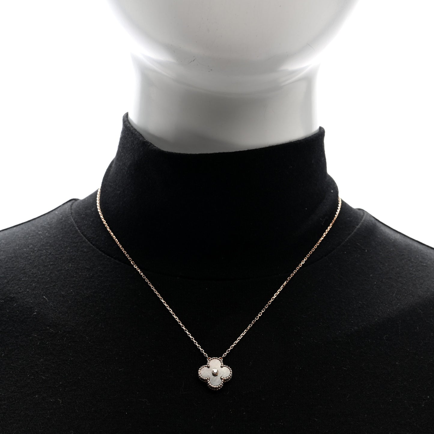 18K Rose Gold Diamond Grey Mother of Pearl Vintage Alhambra Pendant Necklace