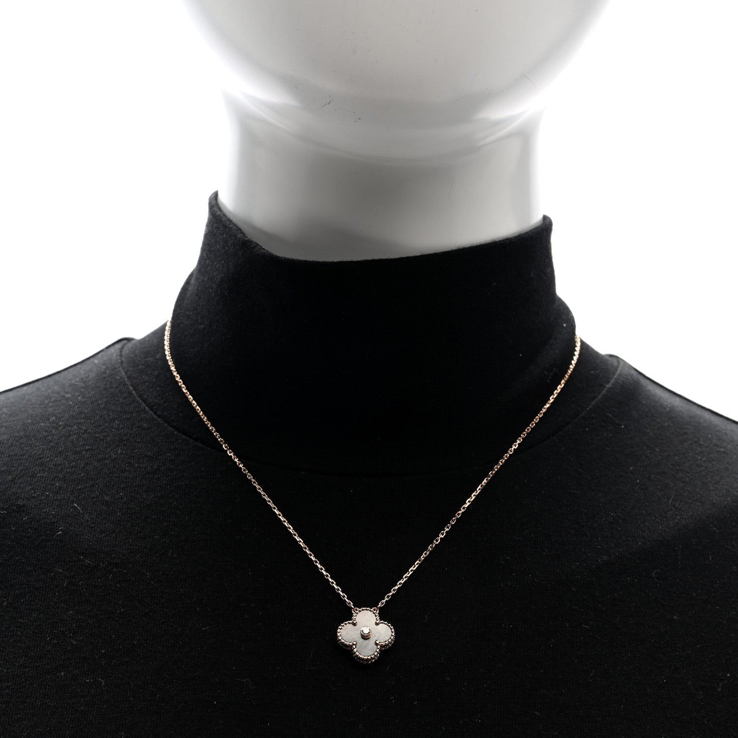 Van Cleef & Arpels 18K Rose Gold Diamond Grey Mother of Pearl Vintage Alhambra Pendant Necklace 2 of 4