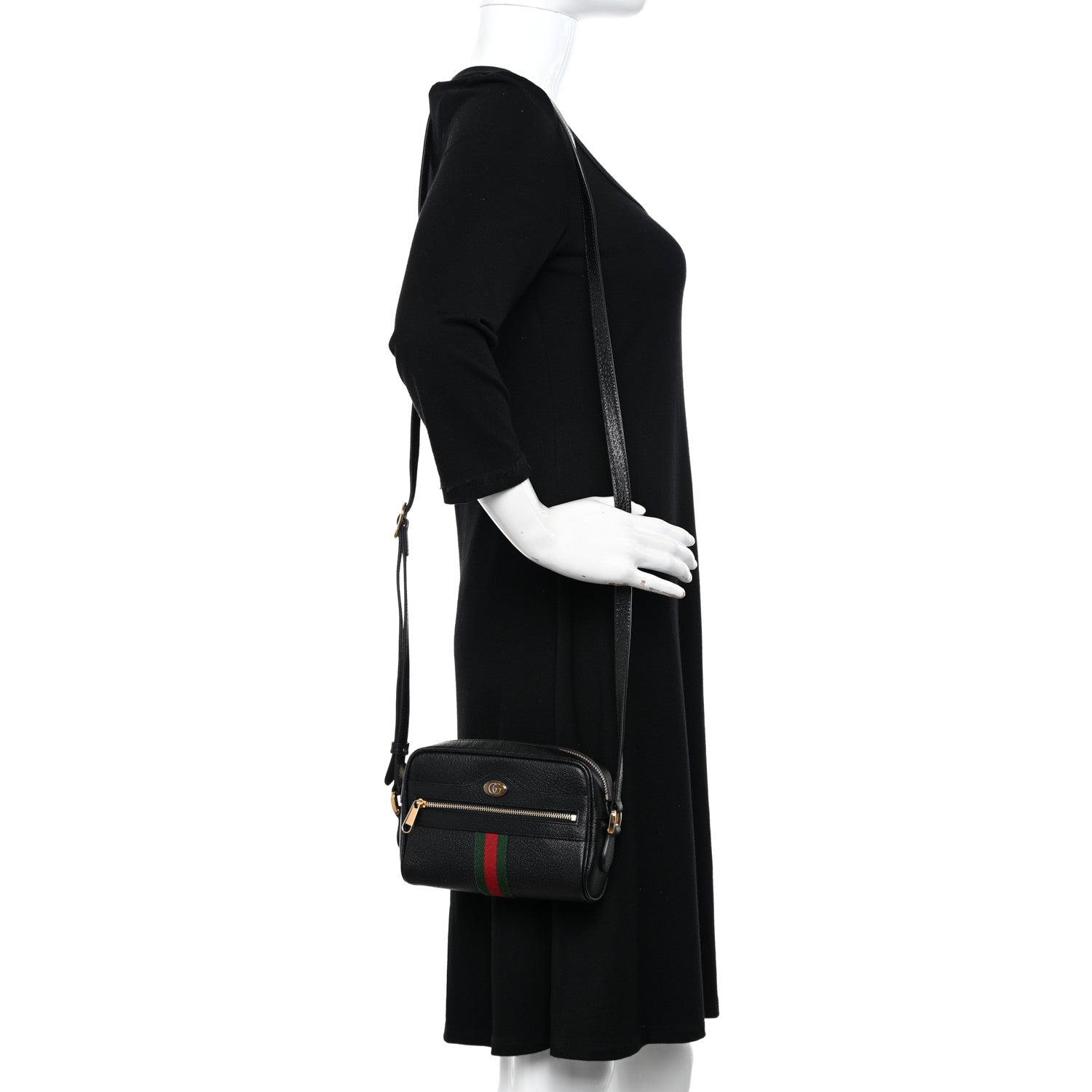Gucci Calfskin Web Mini Ophidia Shoulder Bag Black 2 of 10