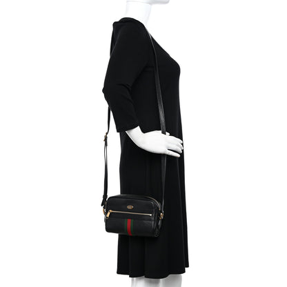 Gucci Calfskin Web Mini Ophidia Shoulder Bag Black 2 of 10